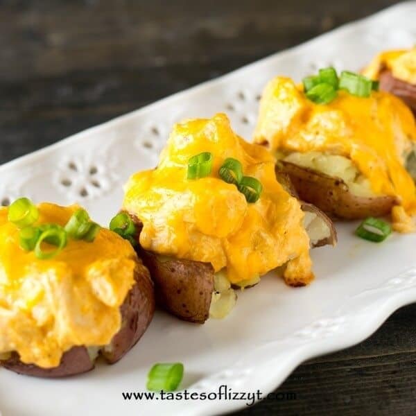 Buffalo Chicken Smashed Potatoes on a platter