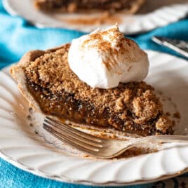 a piece of molasses pie on a plate