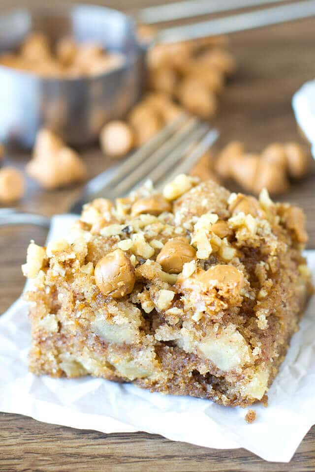 Apple Butterscotch Snack Cake slice of apple butterscotch snack cake