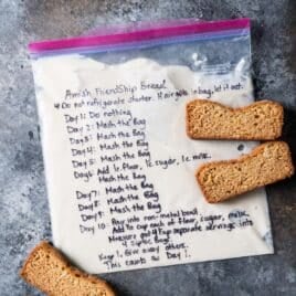 amish friendship bread starter recipe on a ziploc bag