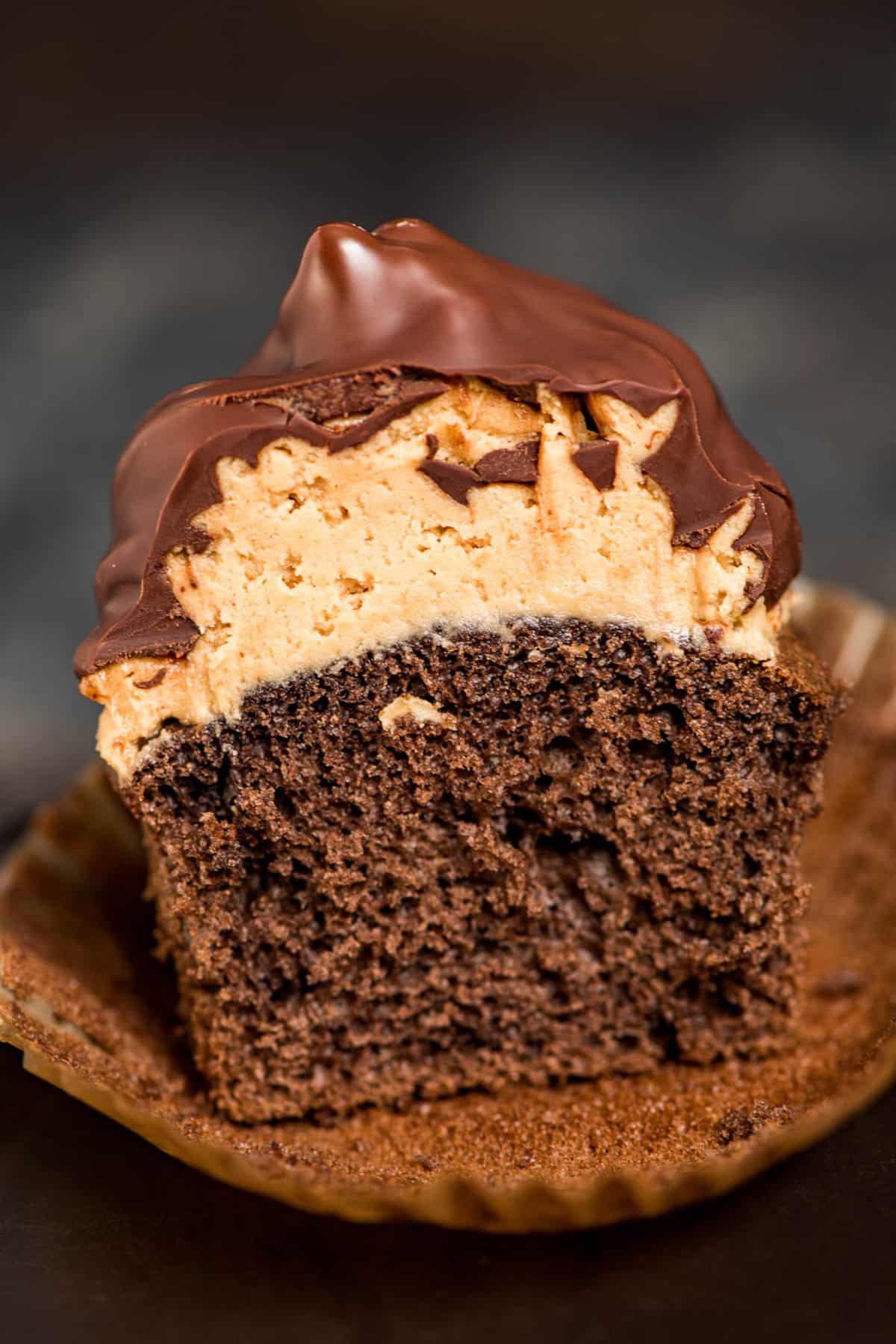 half of a buckeye cupcake