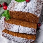 gingerbread loaf on a plate in slices