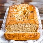 loaf of banana bread with one slice cut