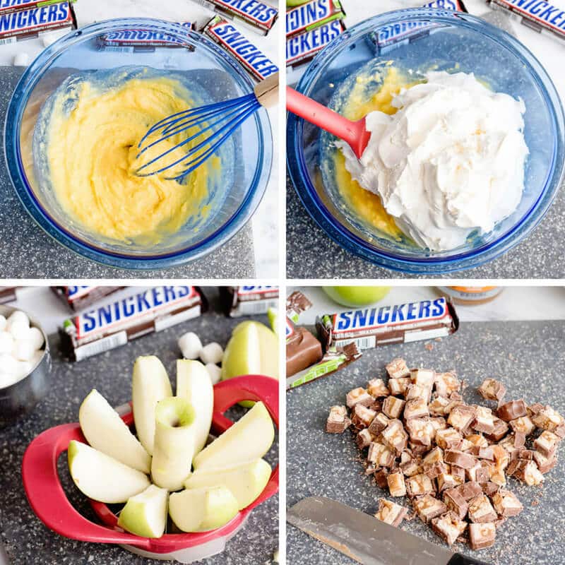 Snickers Apple Salad photo collage: making Snickers apple salad