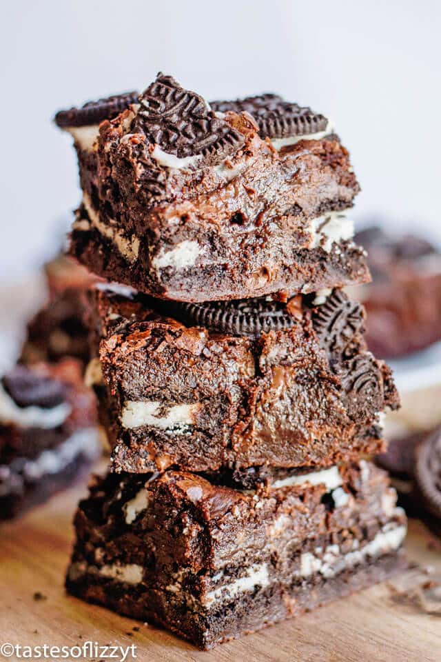 stack of 3 fudgy oreo brownies