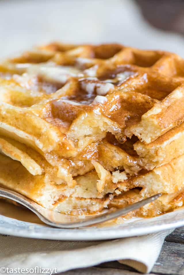 A close up of Belgian waffle