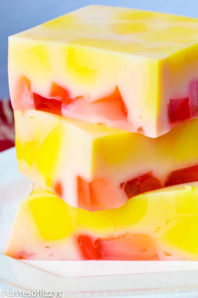 stack of marbled jello