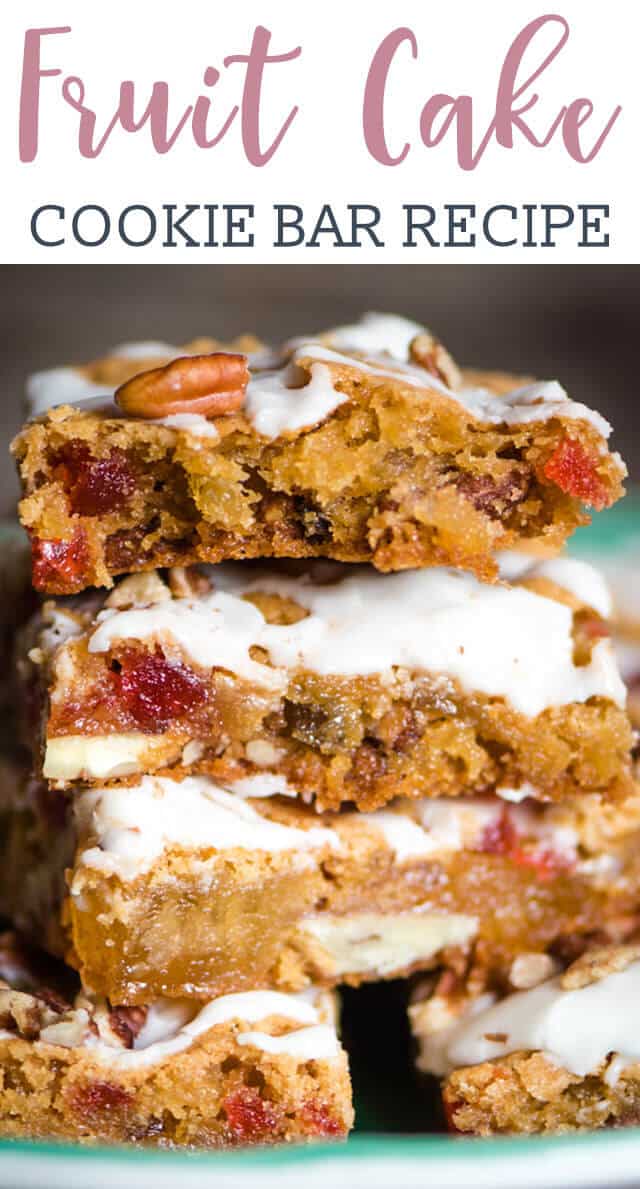 stack of fruit cake cookie bars on a plate