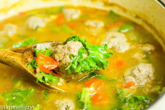 Albondigas soup is a delicious Mexican meatball soup with homemade meatballs. This traditional Mexican soup recipe makes a fantastic and easy Cinco de Mayo meal! large pot of Authentic Albondigas soup
