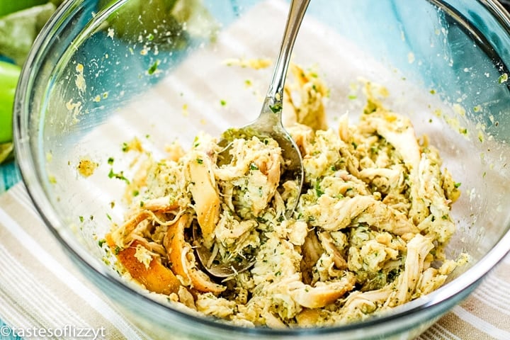 salsa verde and chicken in a bowl