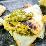 salsa verde quesadillas on a plate