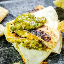 salsa verde quesadillas on a plate