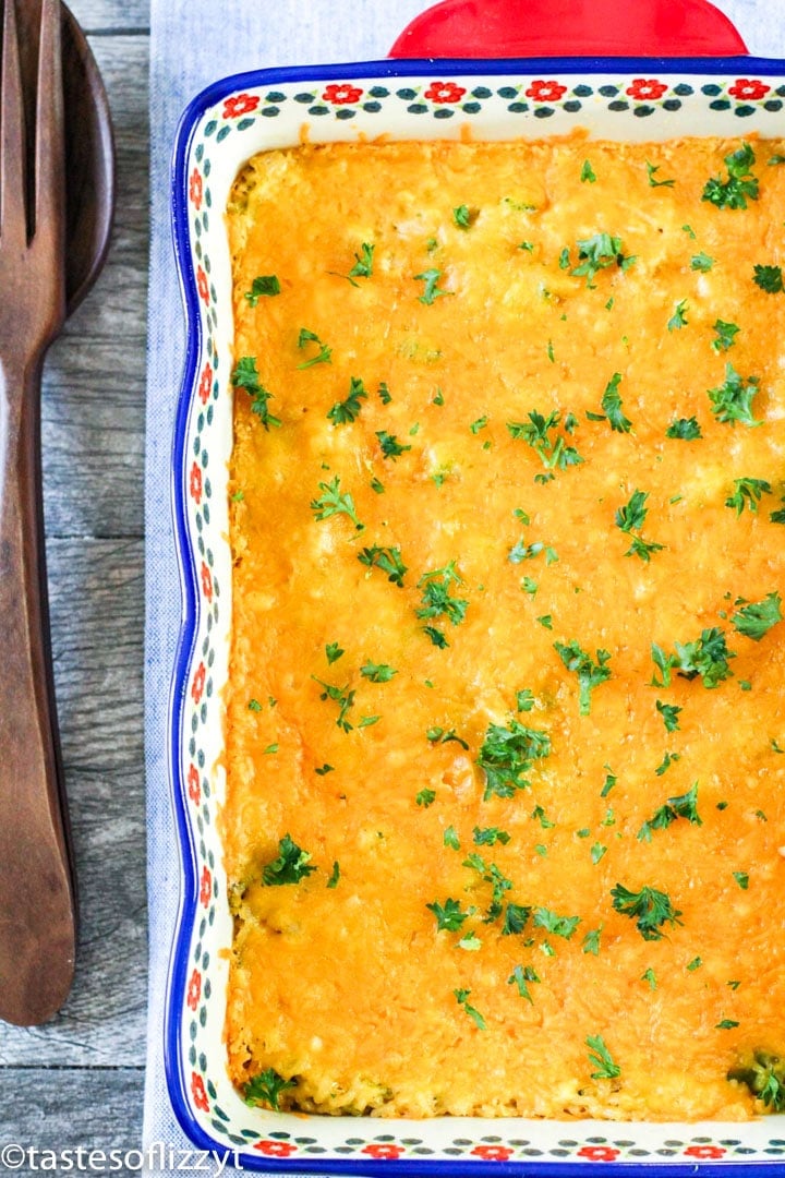 overhead view of broccoli casserole