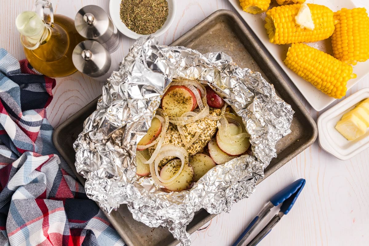 overhead view of an open foil packet