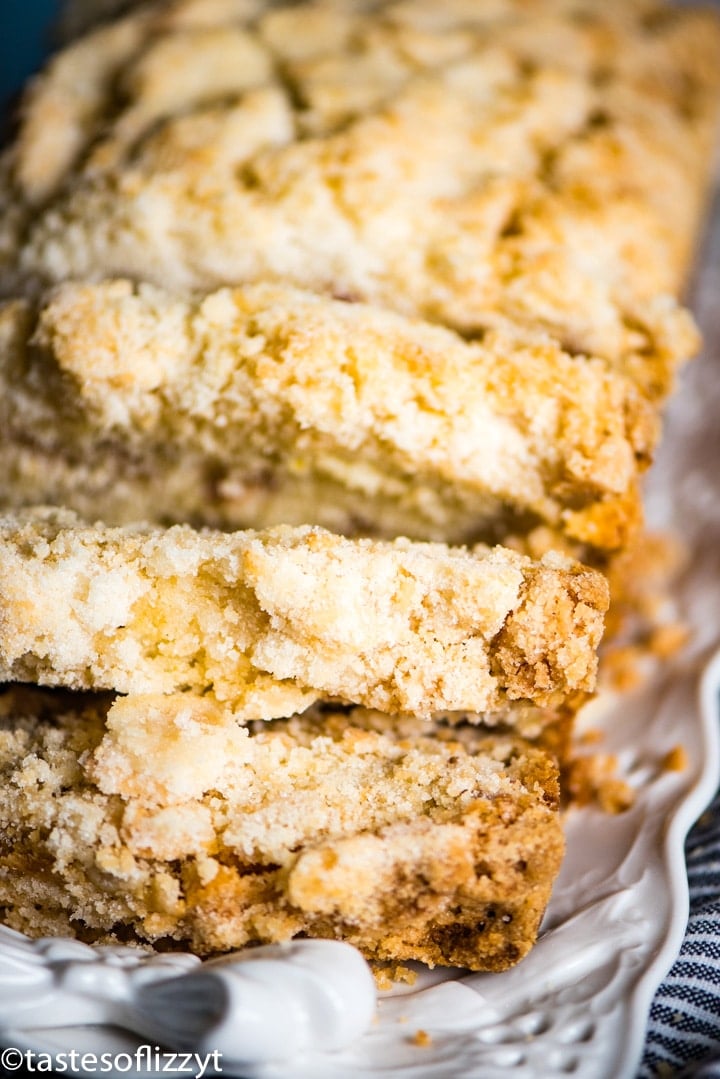 closeup of rhubarb bread slices