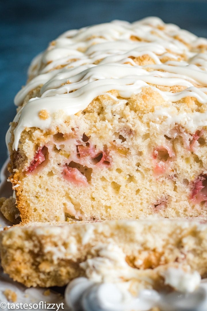A close up of a loaf of rhubarb bread