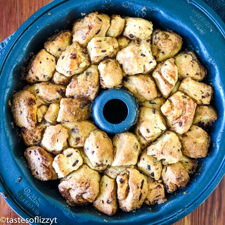 baked monkey bread in bundt cake pan