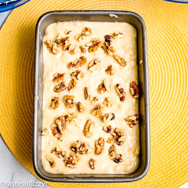 unbaked banana bread with walnuts