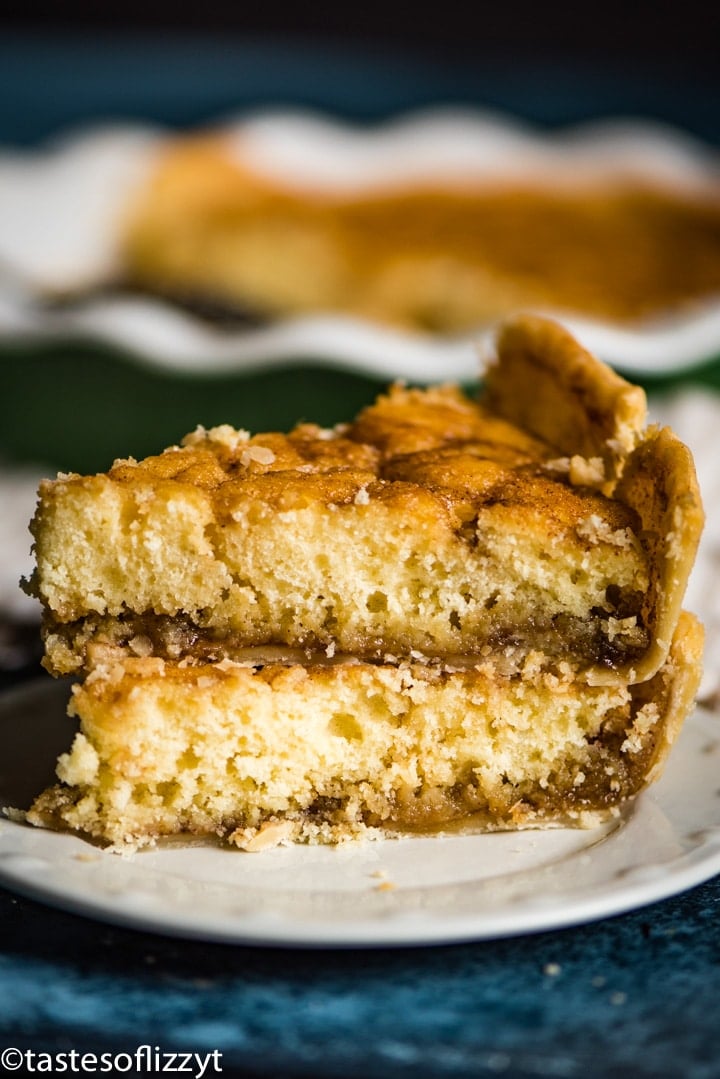 two slices of snickerdoodle pie on a plate