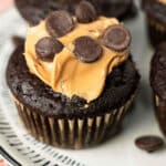 chocolate peanut butter muffin on a plate