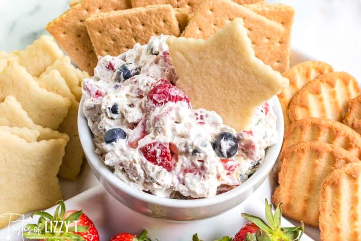 triple berry fruit dip with star cookie