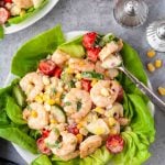 overhead shot of cajun shrimp salad