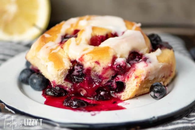 Lemon Blueberry Sweet Roll with a bite out of it