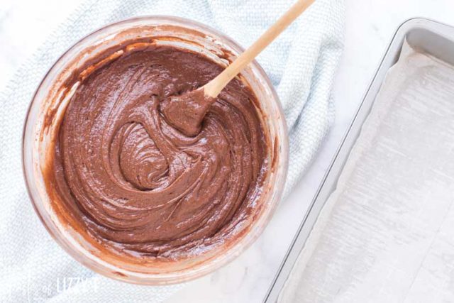 brownie batter in a mixing bowl