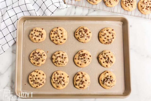 malted milk chocolate chip cookies on a pan