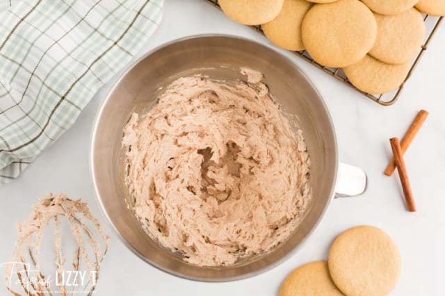 cinnamon buttercream in a mixing bowl