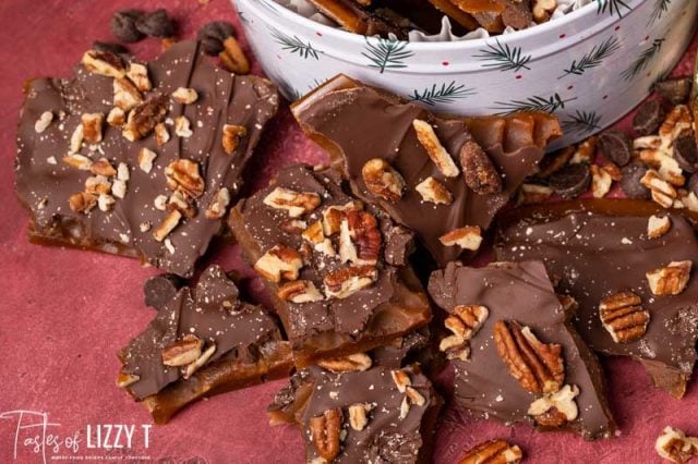 pieces of english toffee on a table