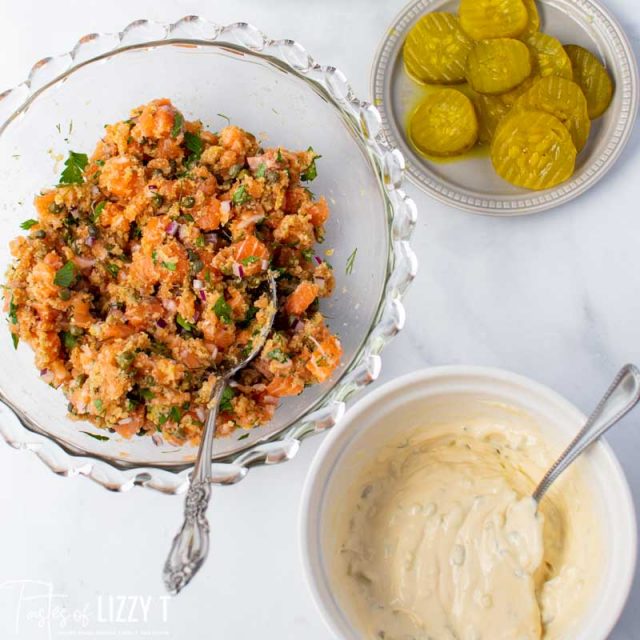 salmon burger mix in a bowl