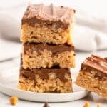 a stack of 3 rice krispie scotcheroos on a plate