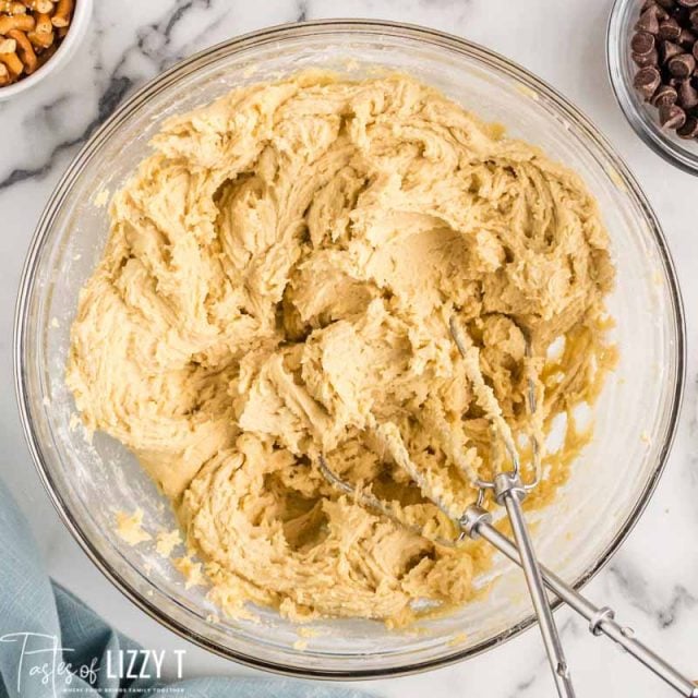 cookie dough in a mixing bowl
