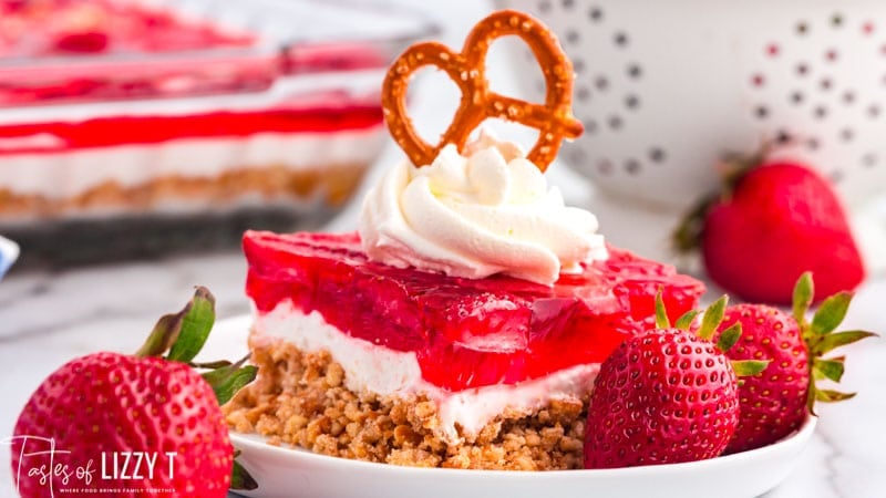 piece of strawberry pretzel dessert on a plate