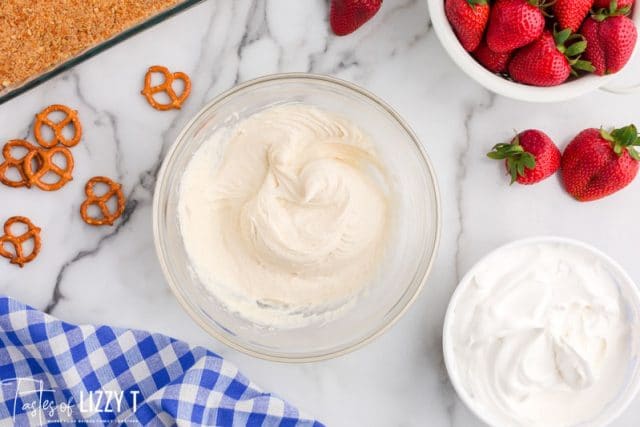 cream cheese in a mixing bowl