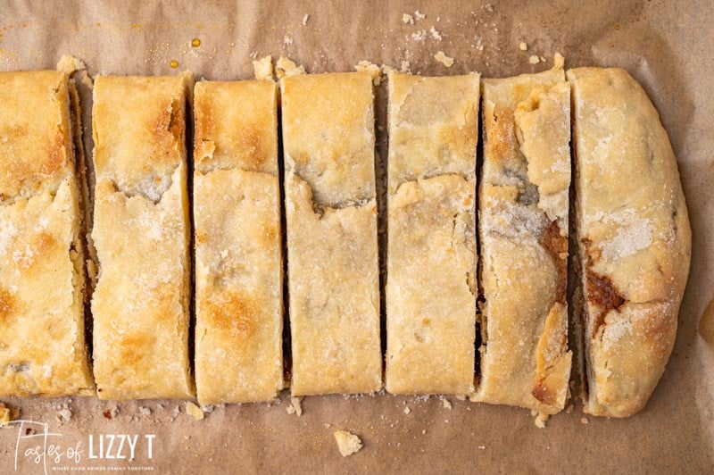 overhead sliced cinnamon pastry