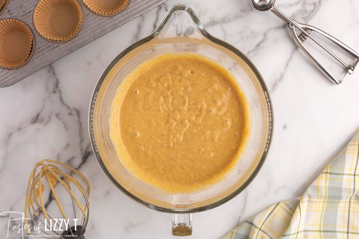 cake batter in a mixing bowl