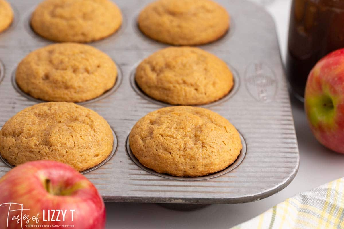 unfrosted cinnamon cupcakes in a muffin pan