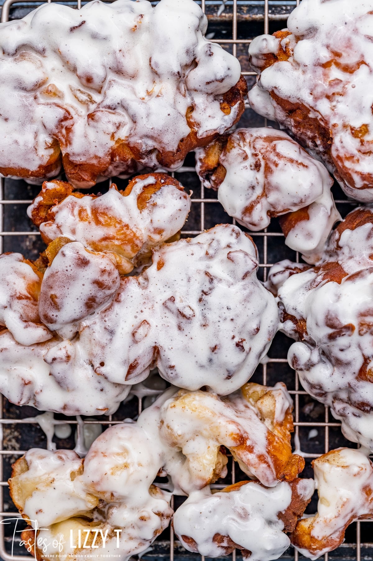 apple fritter donuts on a wire rack