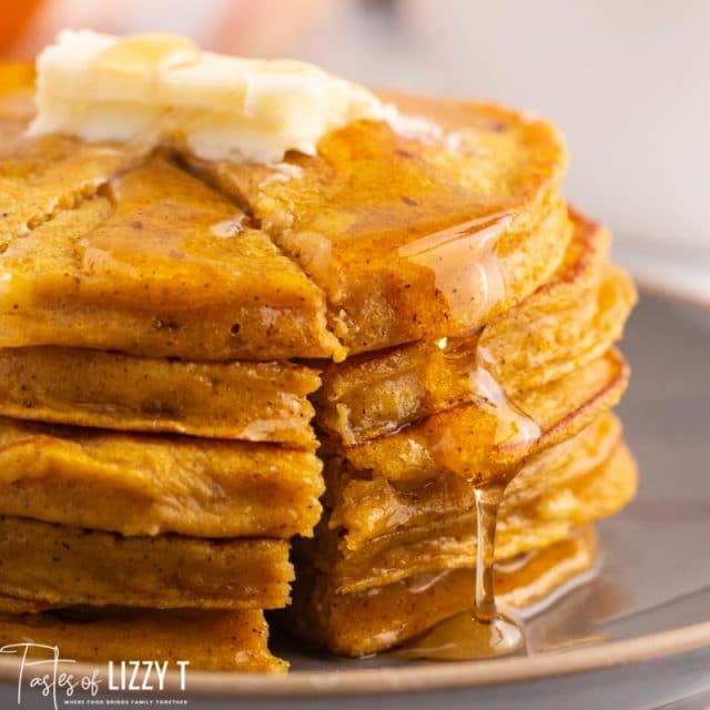 closeup of protein pumpkin pancakes