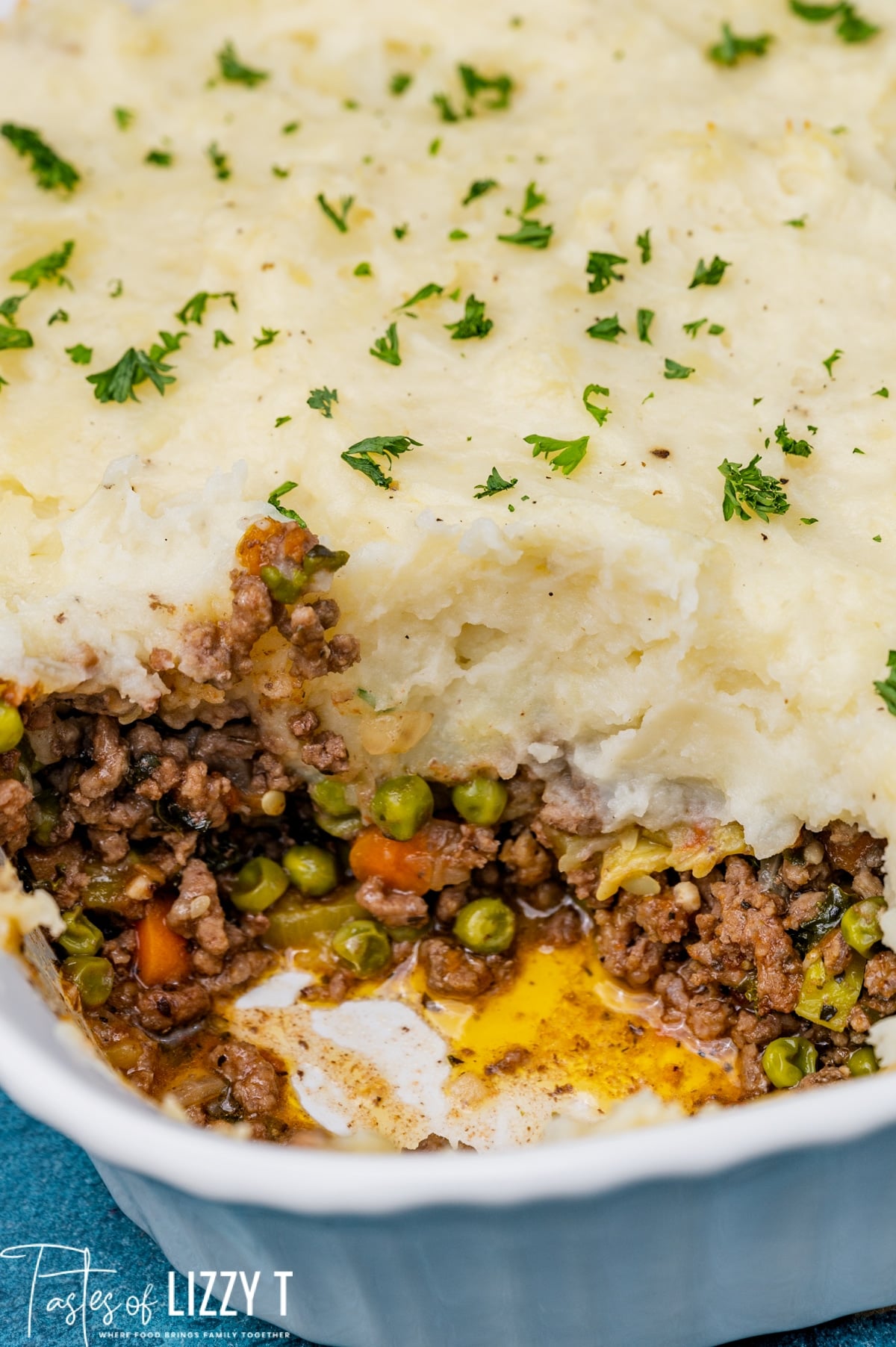 shepherd's pie casserole with a scoop out