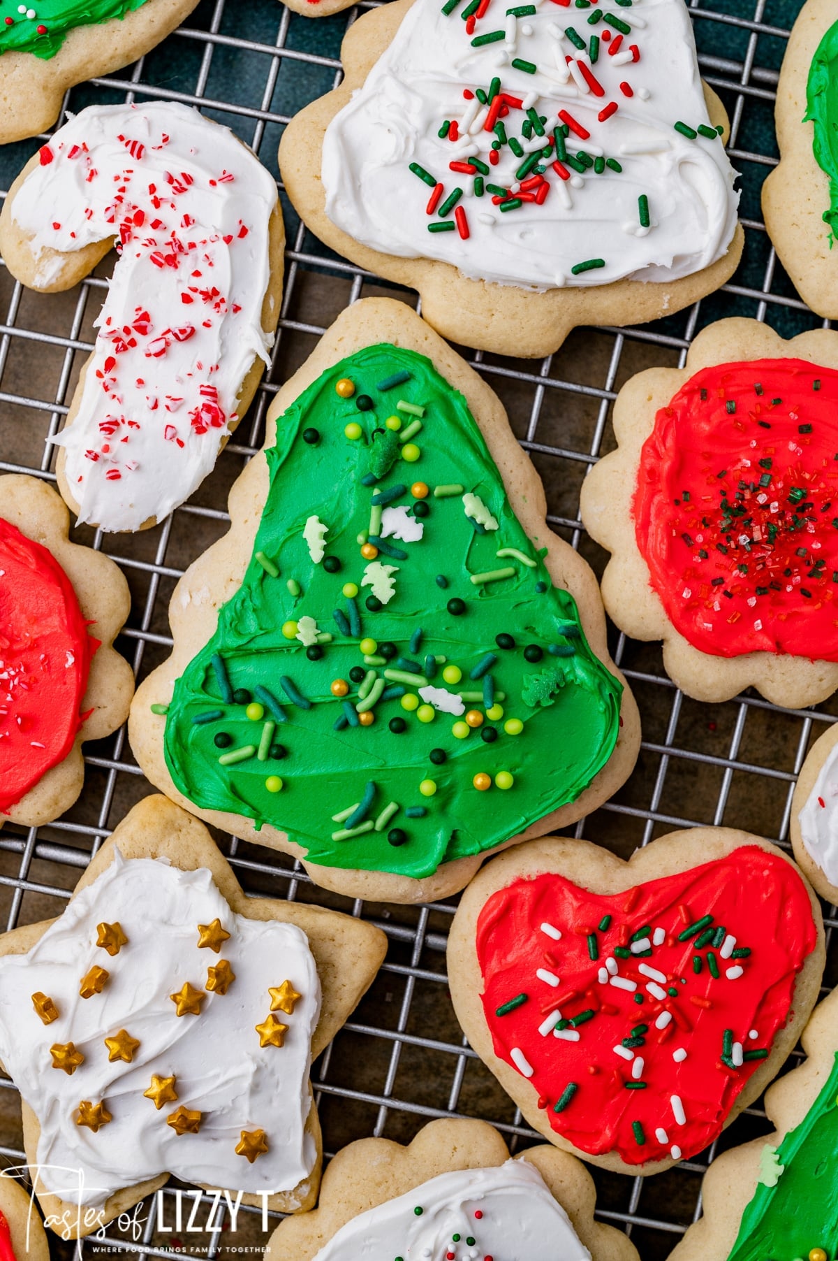 grandma's christmas sugar cookies on a wire rack