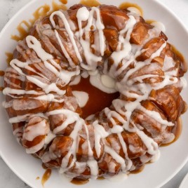 overhead view of glazed eggnog monkey bread