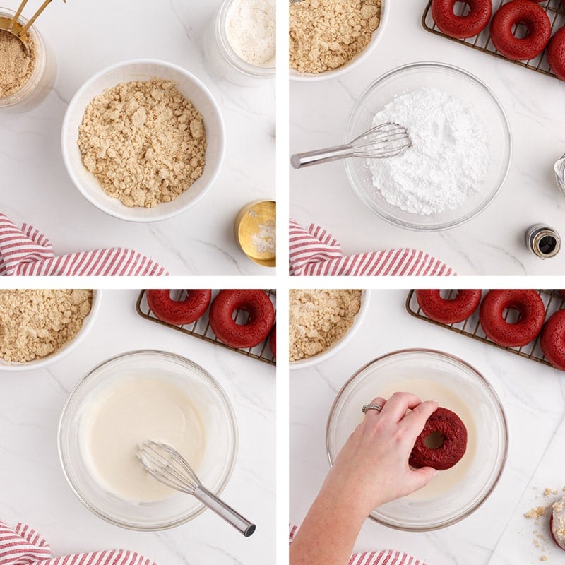 collage on donut crumb and glaze