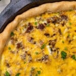 overhead view of breakfast sausage pie