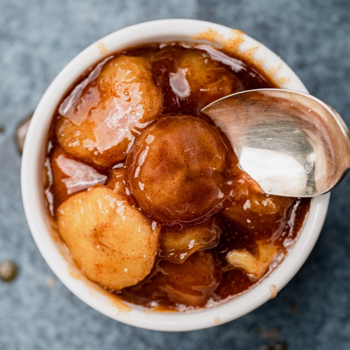 a small bowl of caramelized bananas