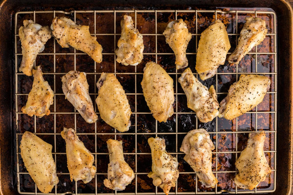 baked wings on a wire rack