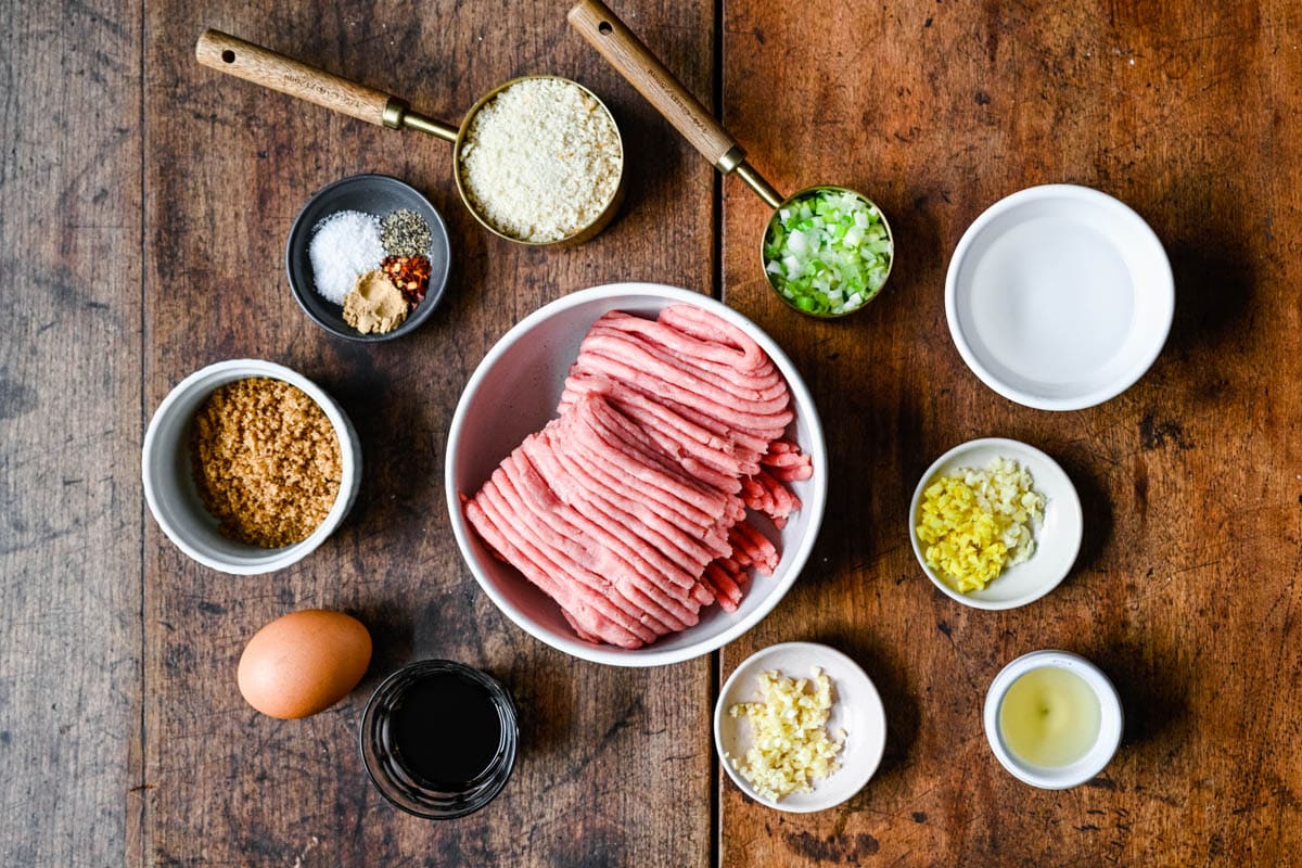 ingredients for turkey meatballs on a table