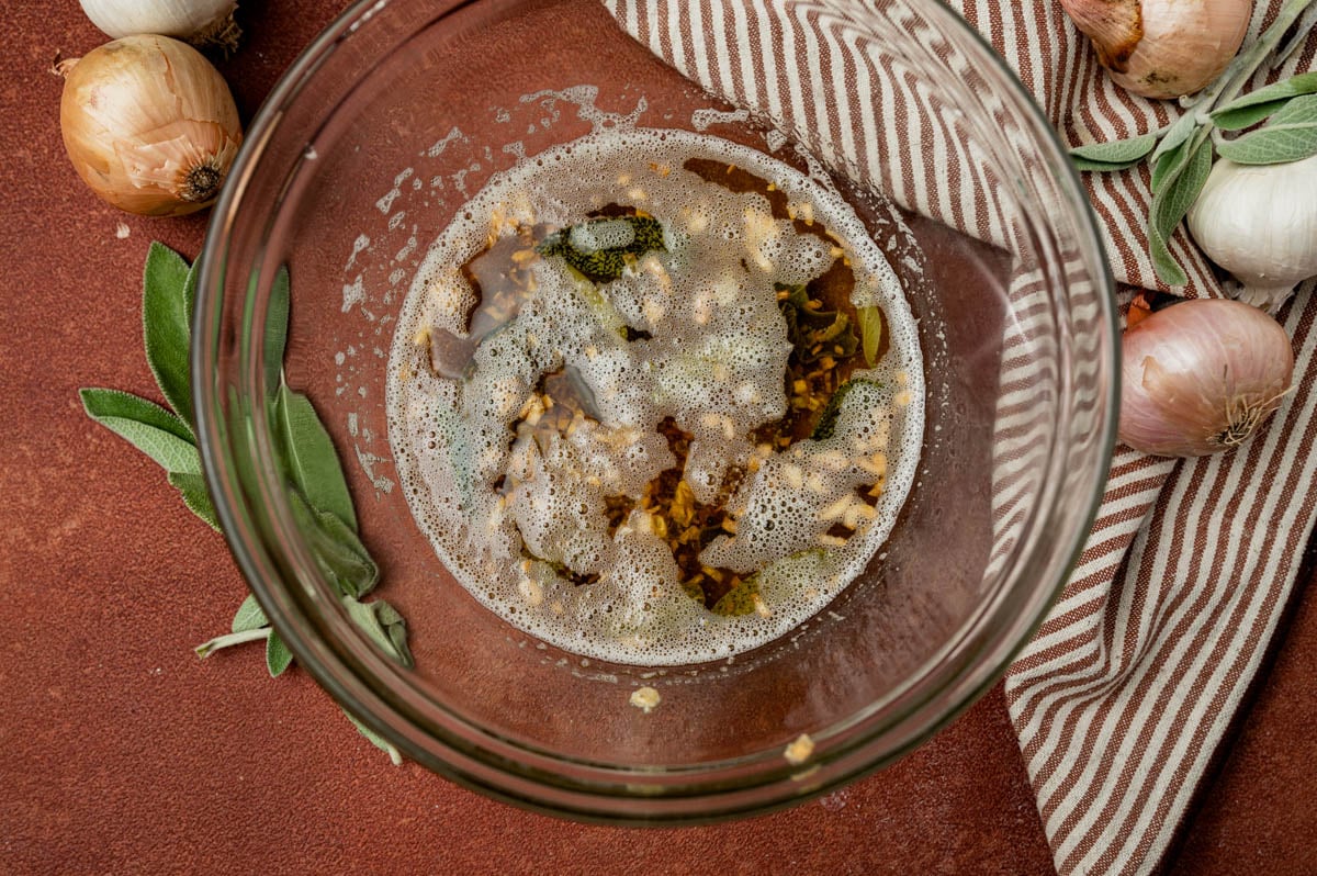 brown butter sage sauce in a glass bowl